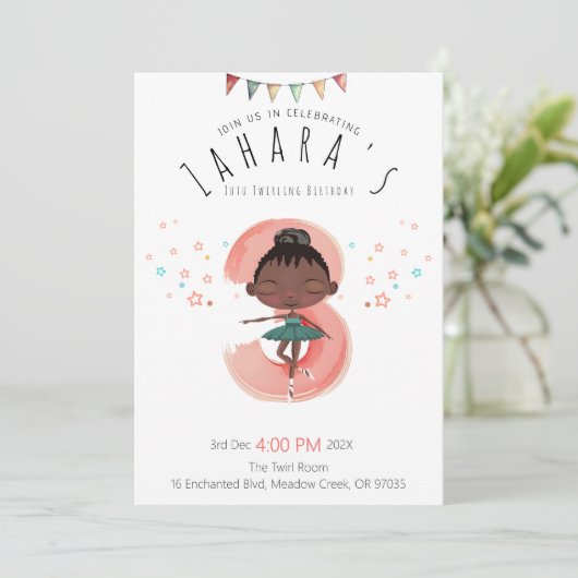 Curly Ballerina 3e verjaardag zwart meisje Kaart (Staand voorkant)