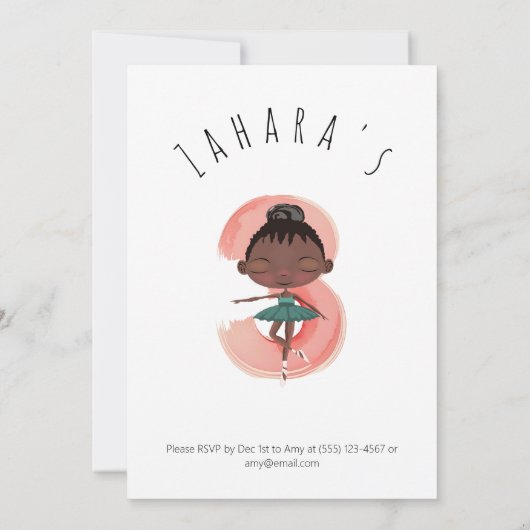 Curly Ballerina 3e verjaardag zwart meisje Kaart (Achterkant)