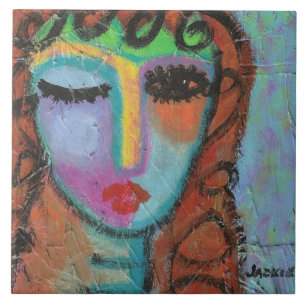 Curly Bangs Abstract Acrylverf op OSB Tegeltje