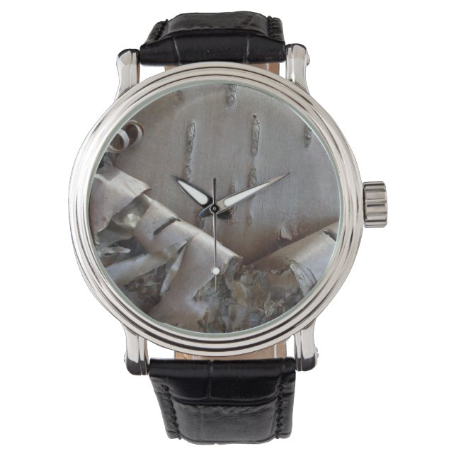 Curly Birch Bark Tree Rustic Horloge (Voorkant)