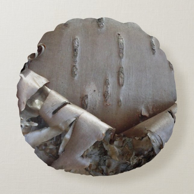 Curly Birch Bark Tree Rustic Rond Kussen (Voorkant)