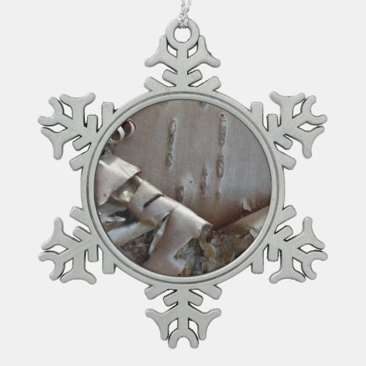 Curly Birch Bark Tree Rustic Tin Sneeuwvlok Ornament (Voorkant)