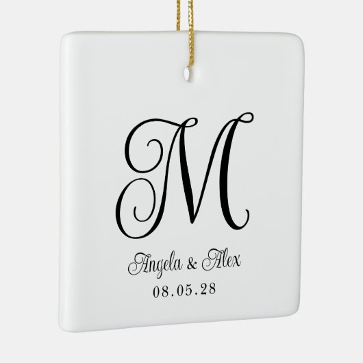  Curly Bruiloft Monogram Foto Keramisch Ornament (Rechts)