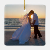 Curly Bruiloft Monogram Foto Keramisch Ornament (Achterkant)