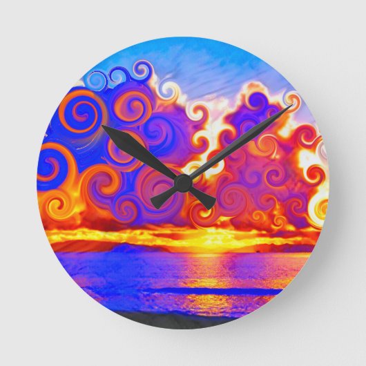 Curly California Sunset Seashore Ronde Klok (Voorkant)