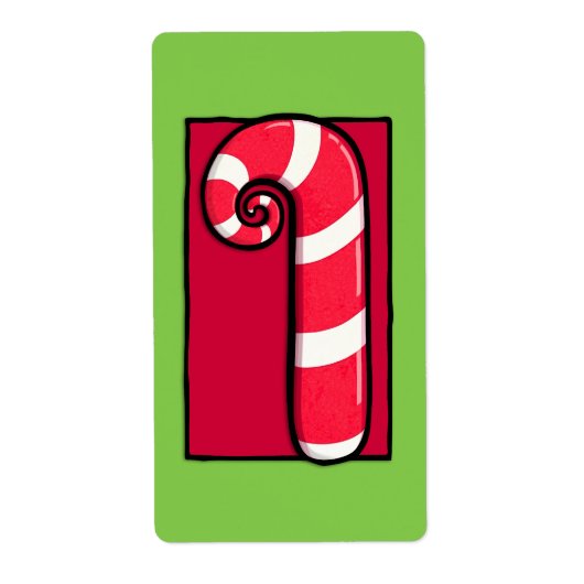 Curly Candy Cane groene Sticker Label (Voorkant)
