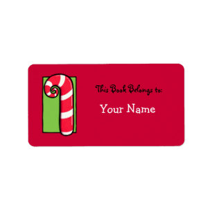 Curly Candy Cane rode Boekplaat Label