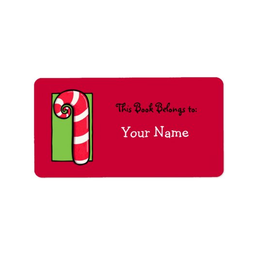 Curly Candy Cane rode Boekplaat Label (Voorkant)