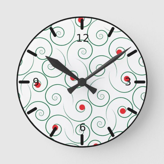 Curly Christmas Tree White Round Clock Ronde Klok (Voorkant)