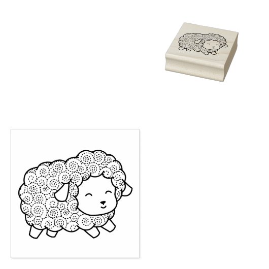 Curly Coat Happy Little Sheep Ewe Rubberstempel (Gestempeld)