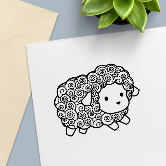 Curly Coat Little Sheep Ewe Zelfinktende Stempel