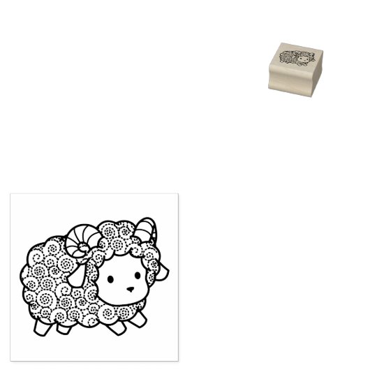 Curly Coat Little Sheep Ram 2 Rubberstempel (Gestempeld)
