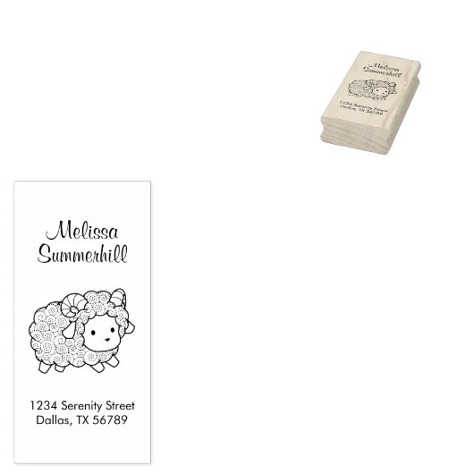 Curly Coat Little Sheep Ram Address Rubberstempel (Gestempeld)