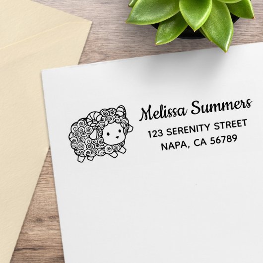 Curly Coat Little Sheep Ram Return Address Rubberstempel