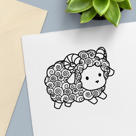 Curly Coat Little Sheep Ram Zelfinktende Stempel