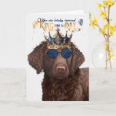 Curly Coated Retriever King voor Dag Grappige Verj Kaart (Gele Bloem)