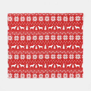 Curly Coated Retriever Silhouetten Kerst Rood Fleece Deken