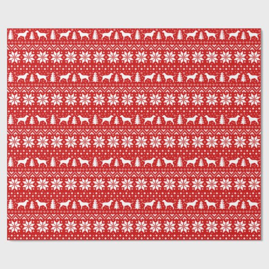 Curly Coated Retriever Silhouetten Kerstrood Cadeaupapier (Vlak)