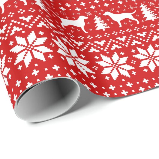 Curly Coated Retriever Silhouetten Kerstrood Cadeaupapier (Rol Hoek)