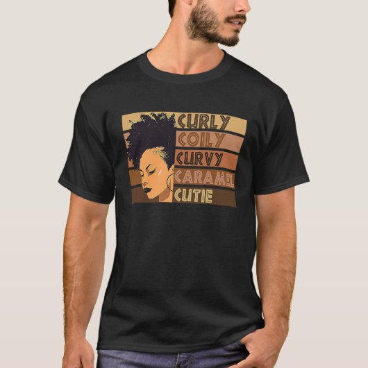 Curly Coily Curvy Caramel Cutie Afro Love African  T-shirt (Voorkant)