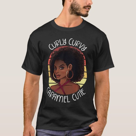 Curly Coily Curvy Caramel Cutie Black Beauty Lover T-shirt (Voorkant)
