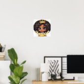 Curly Crown: Verjaardag Queen Chibi Art Poster (Thuiskantoor)