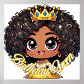 Curly Crown: Verjaardag Queen Chibi Art Poster (Voorkant)