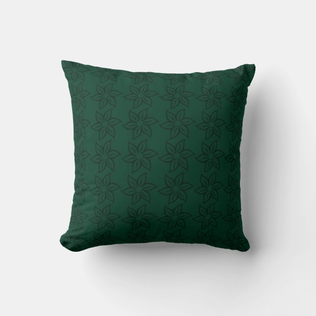Curly Flower Pattern - Donkergroen op groen Kussen (Voorkant)