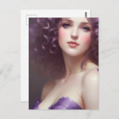 Curly-gehuurde vrouw in Paars Briefkaart (Voorkant / Achterkant)
