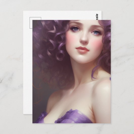 Curly-gehuurde vrouw in Paars Briefkaart (Voorkant / Achterkant)