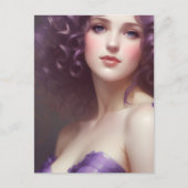 Curly-gehuurde vrouw in Paars Briefkaart (Voorkant)