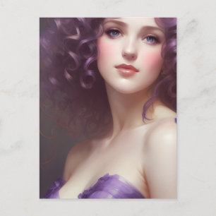 Curly-gehuurde vrouw in Paars Briefkaart