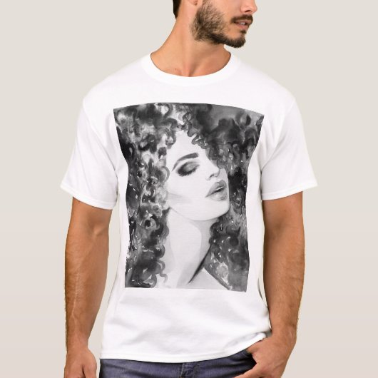 Curly Grace: Mode Waterverf Beauty T-shirt (Voorkant)