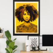 Curly Hair Afro-Amerikaanse Vrouw Collage Poster (Thuiskantoor)