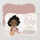 Curly Hair Baby shower Invitation - Donkere huidsk Kaart (Voorkant / Achterkant)