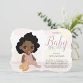 Curly Hair Baby shower Invitation - Donkere huidsk Kaart (Staand voorkant)