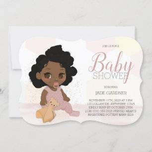 Curly Hair Baby shower Invitation - Donkere huidsk Kaart