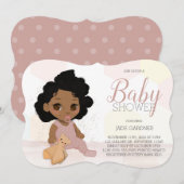 Curly Hair Baby shower Invite – Bruine Huidtoon Kaart (Voorkant / Achterkant)