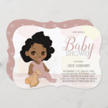 Curly Hair Baby shower Invite – Bruine Huidtoon