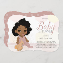 Curly Hair Baby shower Invite – Bruine Huidtoon Kaart