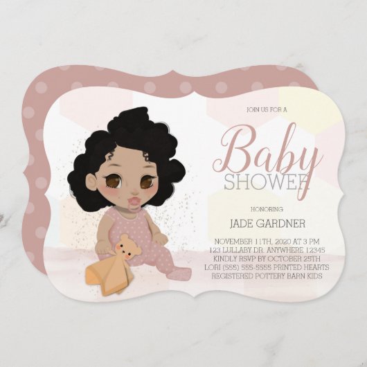 Curly Hair Baby shower Invite – lichte huidskleur Kaart (Voorkant / Achterkant)