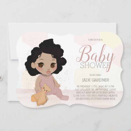 Curly Hair Baby shower Invite – lichte huidskleur Kaart (Voorkant)