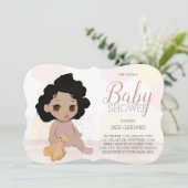 Curly Hair Baby shower Invite – lichte huidskleur Kaart (Staand voorkant)