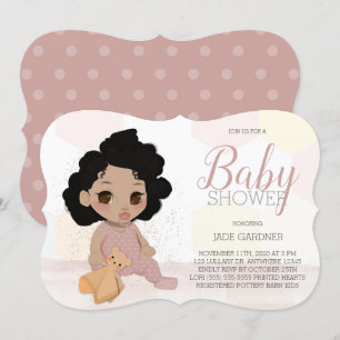 Curly Hair Baby shower Invite – lichte huidskleur Kaart