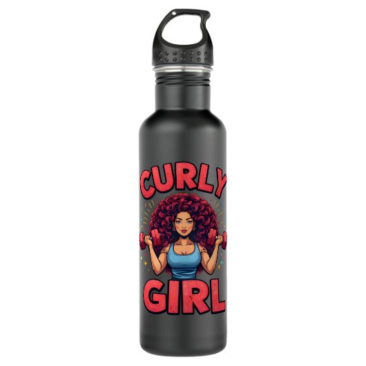 Curly Hair Girl Gym Goals -Pink Motivation Graphic Waterfles (Voorkant)
