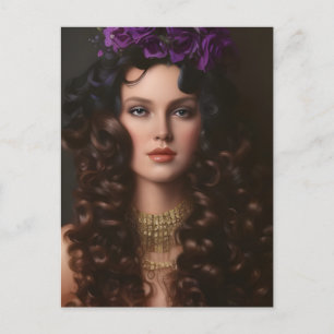 Curly Hair Purple Flowers Briefkaart