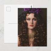 Curly Hair Purple Flowers Briefkaart (Voorkant / Achterkant)