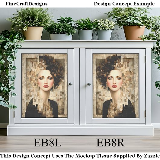 Curly Hair Woman, Mozaïek Portret EB8R Decoupage Tissuepapier