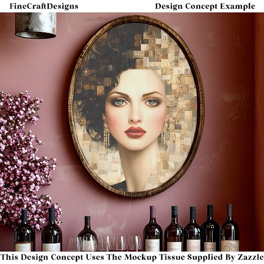 Curly Hair Woman, Mozaïek Portret EB8R Decoupage Tissuepapier