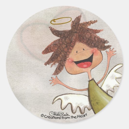 Curly Haire Angel-Pray voor vandaag, elke dag! Ronde Sticker (Voorkant)